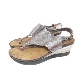 OTBT Size 11 Meditate Wedge Sandal Metallic Silver Leather Slingback Comfort